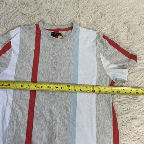 San Francisco Work Shirts T Shirt Gray Blue White Vertical Stripe Short Sleeve M - Picture 6 of 8